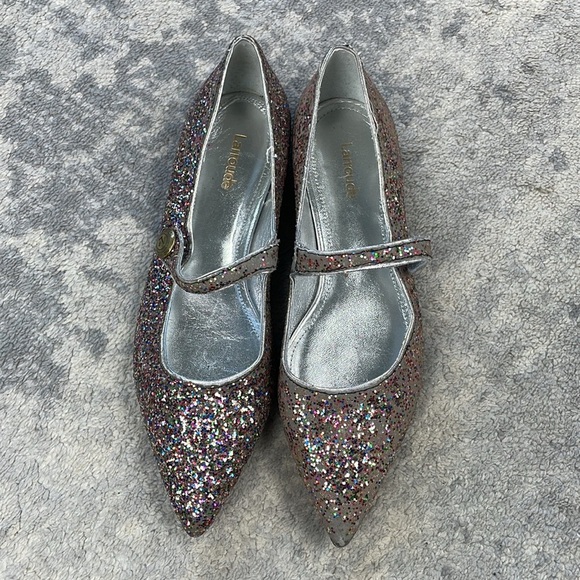 Larroude Carroline Flat Glitter Mary Jane Party Pointed Toe DEFECT Sz 7.5 - Picture 6 of 15